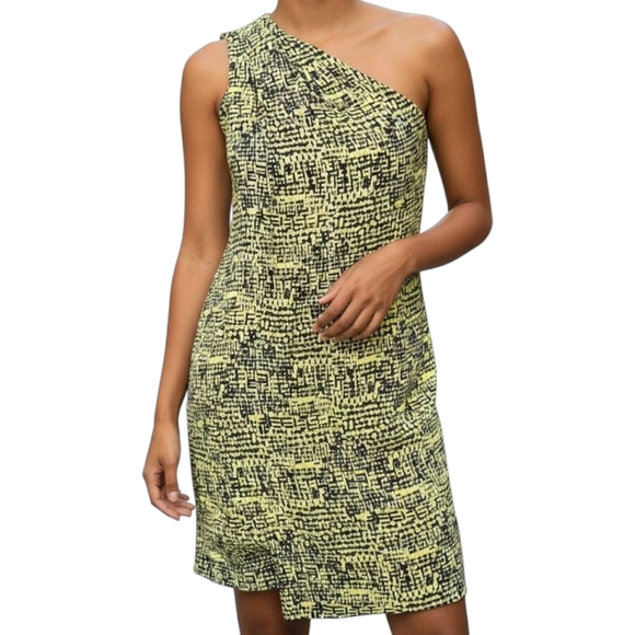 NWT Diane von Furstenberg DVF Liluye One Shoulder Silk Dress Yellow Black  SZ 4
